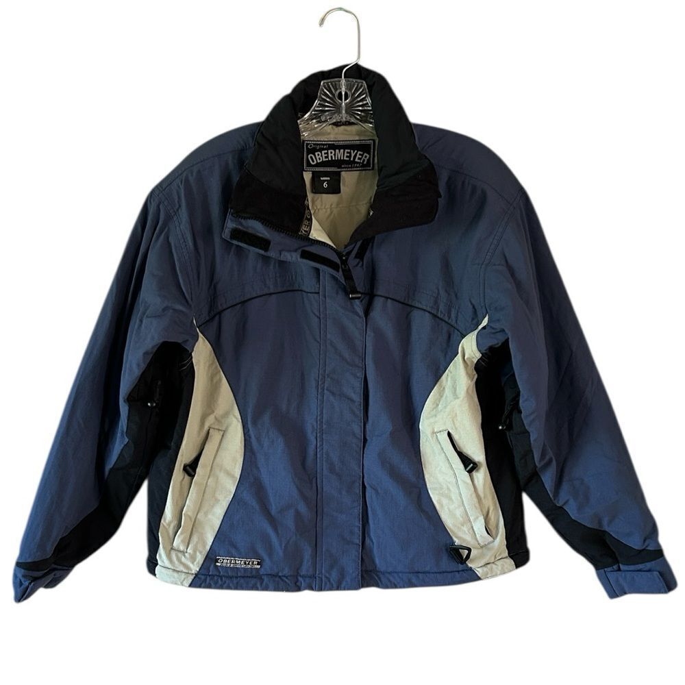 Obermeyer Navy Blue Ski Jacket with Black and Tan Accents